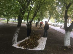 Работы по уборке листвы проводят в Раменском