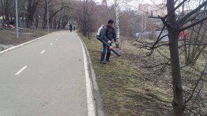 В Раменском городском парке активно ведутся работы по весенней уборке территории лыжероллерной трассы