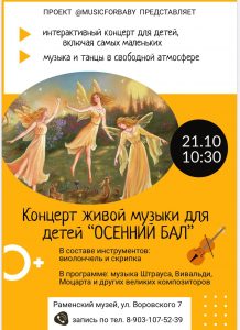 Концерт живой музыки пройдет в Раменском музее 21 октября